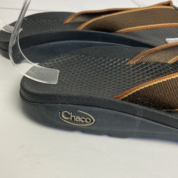 Chaco Vibram Flip Flops Sandals Brown Tan Orange Stripe Gorpcore Hiking Scandi main image 13